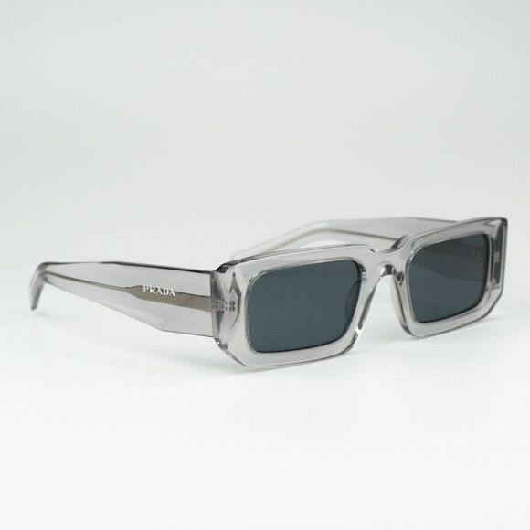 NEW Prada PR06YS 12R09T Transparent Grey Dark Grey Rectangle Unisex Sunglasses